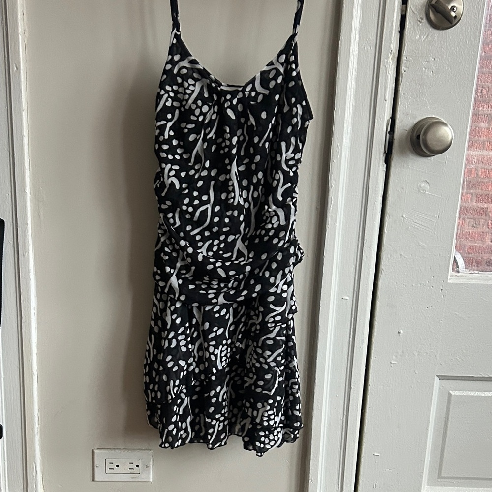Diane Von Furstenberg Black & White Printed Spaghetti-Strap Mini Dress